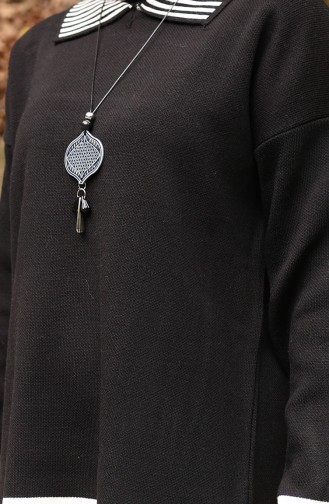 Triko Çizgi Detaylı Tunik Pantolon İkili Takım 1066-03 Siyah