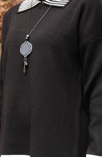 Ensemble Deux Pièces Tunique Et Pantalon à Rayures En Tricot 1066-03 Noir 1066-03