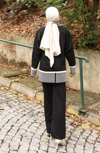 Ensemble Deux Pièces Tunique Et Pantalon à Rayures En Tricot 1066-03 Noir 1066-03
