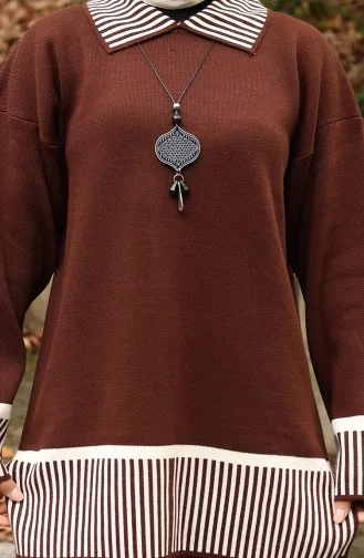 Strickmode Streifen Detail Tunika Hose Zweiteiler 1066-05 Braun 1066-05