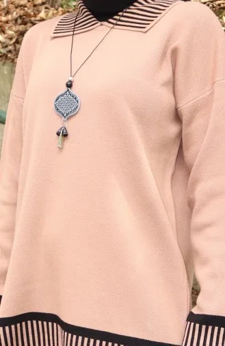 Strickmode Streifen Detail Tunika Hose Zweiteiler Anzug 1066-07 Milchkaffee 1066-07