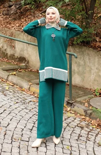 Triko Çizgi Detaylı Tunik Pantolon İkili Takım 1066-08 Petrol