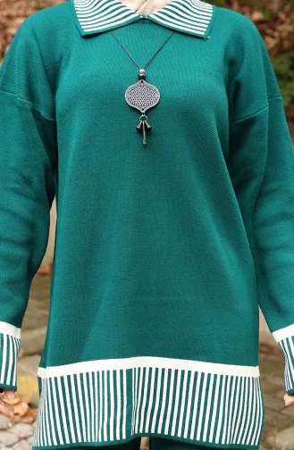 Triko Çizgi Detaylı Tunik Pantolon İkili Takım 1066-08 Petrol