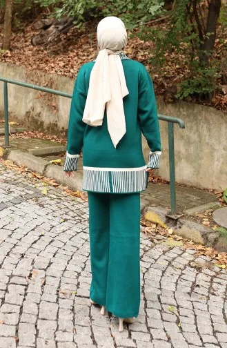 Triko Çizgi Detaylı Tunik Pantolon İkili Takım 1066-08 Petrol