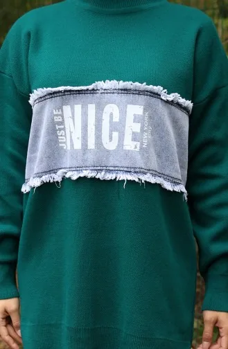 Knitwear Denim Garnished Tunic Trousers Two Piece Set 1094-01 Petrol 1094-01