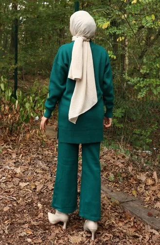 Knitwear Denim Garnished Tunic Trousers Two Piece Set 1094-01 Petrol 1094-01