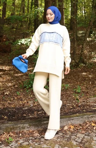 Breiwerk Denim Garnish Tuniek Broek Tweedelig Set 1094-02 Beige 1094-02