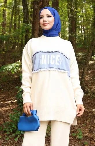 Breiwerk Denim Garnish Tuniek Broek Tweedelig Set 1094-02 Beige 1094-02