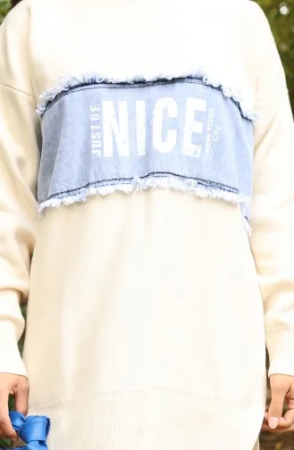 Breiwerk Denim Garnish Tuniek Broek Tweedelig Set 1094-02 Beige 1094-02