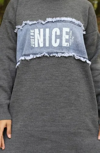 Ensemble Deux Pièces Tunique Et Pantalon En Denim Tricoté 1094-03 Gris 1094-03