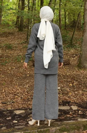 Ensemble Deux Pièces Tunique Et Pantalon En Denim Tricoté 1094-03 Gris 1094-03