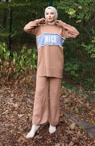 Tunique Pantalon Garnie En Denim Ttriko Costume Double 1094-04 Café Au Lait 1094-04