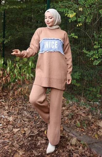 Tunique Pantalon Garnie En Denim Ttriko Costume Double 1094-04 Café Au Lait 1094-04