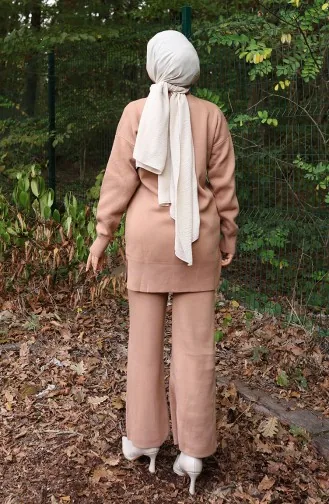 Tunique Pantalon Garnie En Denim Ttriko Costume Double 1094-04 Café Au Lait 1094-04