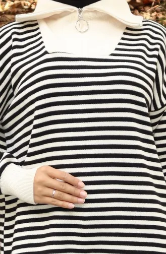 Knitwear Turtleneck Striped Tunic Trousers Two Piece Suit 1098-02 Beige 1098-02