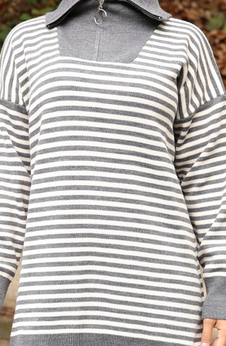 Triko Balıkçı Yaka Çizgili Tunik Pantolon İkili Takım 1098-03 Gri