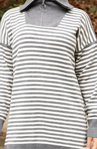 Knitwear Turtleneck Striped Tunic Trousers Two Piece Suit 1098-03 Gray 1098-03