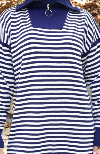 Triko Balıkçı Yaka Çizgili Tunik Pantolon İkili Takım 1098-04 Lacivert