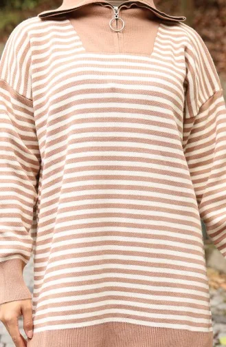 Strickwaren Rollkragen Gestreifte Tunika Hose Zweiteiler 1098-05 Milchkaffee 1098-05