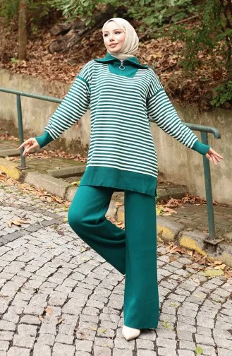 Strickpullover Rollkragen Gestreifte Tunika Hose Zweiteiliger Anzug 1098-07 Petrol 1098-07