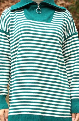 Strickpullover Rollkragen Gestreifte Tunika Hose Zweiteiliger Anzug 1098-07 Petrol 1098-07