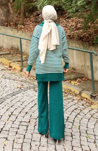 Strickpullover Rollkragen Gestreifte Tunika Hose Zweiteiliger Anzug 1098-07 Petrol 1098-07