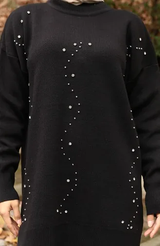 Ensemble Deux Pièces Tunique Et Pantalon En Tricot Imprimé Pierre 1104-01 Noir 1104-01