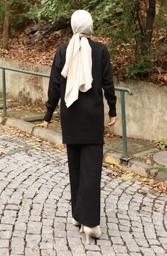 Ensemble Deux Pièces Tunique Et Pantalon En Tricot Imprimé Pierre 1104-01 Noir 1104-01