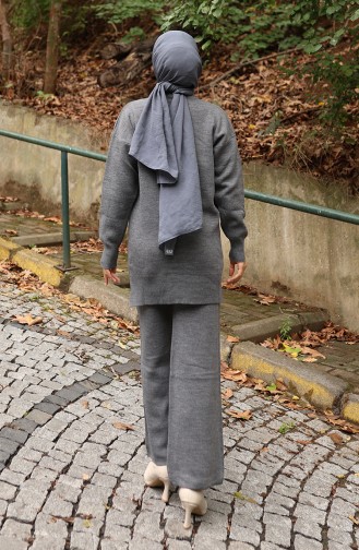 Triko Taş Baskılı Tunik Pantolon İkili Takım 1104-02 Gri