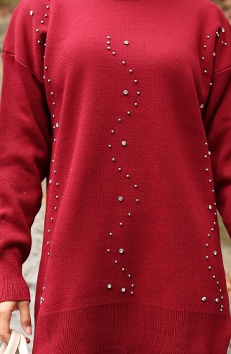 Knitwear Stone Printed Tunic Trousers Two Piece Suit 1104-03 Claret Red 1104-03