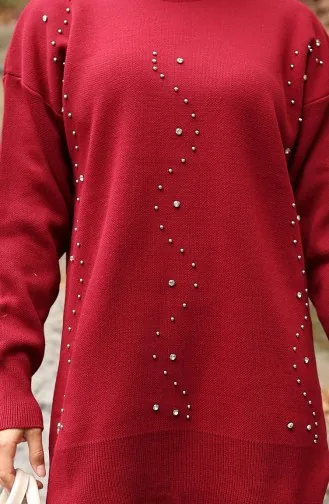 Triko Taş Baskılı Tunik Pantolon İkili Takım 1104-03 Bordo