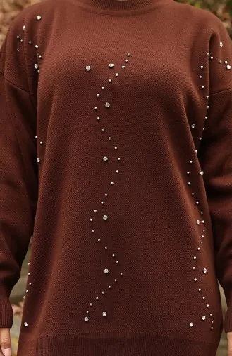 Ensemble Deux Pièces En Tricot Tunique Et Pantalon Imprimé Pierre 1104-07 Marron 1104-07