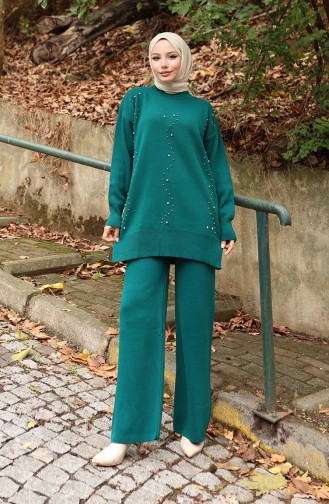 Knitwear Stone Printed Tunic Trousers Two Piece Set 1104-08 Petrol 1104-08