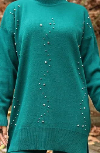 Ensemble Deux Pièces Tunique Et Pantalon En Tricot Imprimé Pierre 1104-08 Pétrole 1104-08