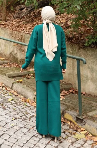 Ensemble Deux Pièces Tunique Et Pantalon En Tricot Imprimé Pierre 1104-08 Pétrole 1104-08