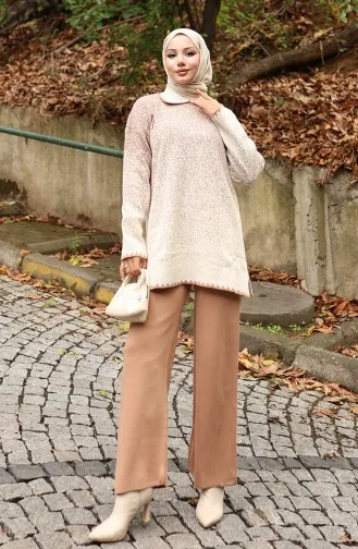 Triko Tunik Pantolon İkili Takım 1123-01 Sütlü kahve