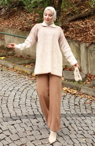 Triko Tunik Pantolon İkili Takım 1123-01 Sütlü kahve