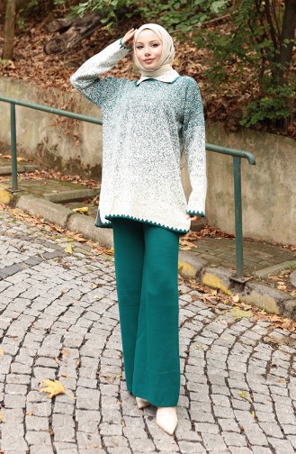 Triko Tunik Pantolon İkili Takım 1123-03 Zümrüt Yeşili
