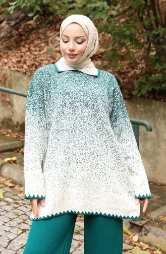 Ensemble Deux Pièces En Tricot Tunique Et Pantalon 1123-03 Vert émeraude 1123-03