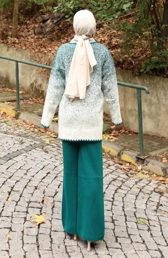Ensemble Deux Pièces En Tricot Tunique Et Pantalon 1123-03 Vert émeraude 1123-03