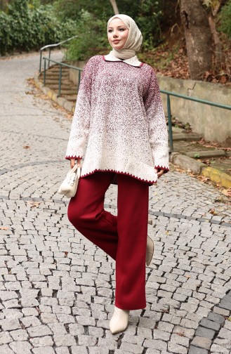 Triko Tunik Pantolon İkili Takım 1123-05 Bordo