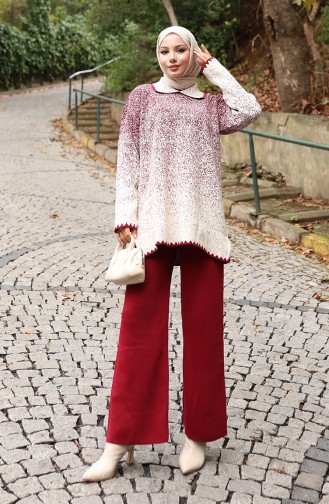 Triko Tunik Pantolon İkili Takım 1123-05 Bordo