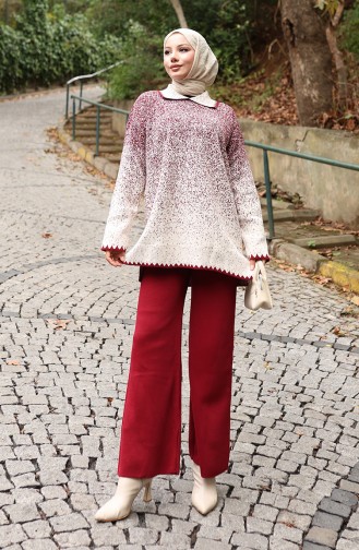 Triko Tunik Pantolon İkili Takım 1123-05 Bordo