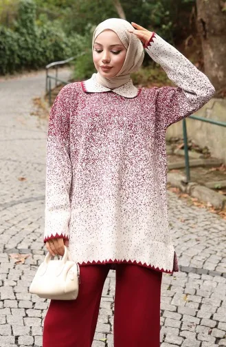 بدلة محبوكة من قطعتين، بنطلون، تونيك، لون أحمر قاتم، 1123-05 1123-05