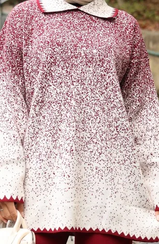 بدلة محبوكة من قطعتين، بنطلون، تونيك، لون أحمر قاتم، 1123-05 1123-05