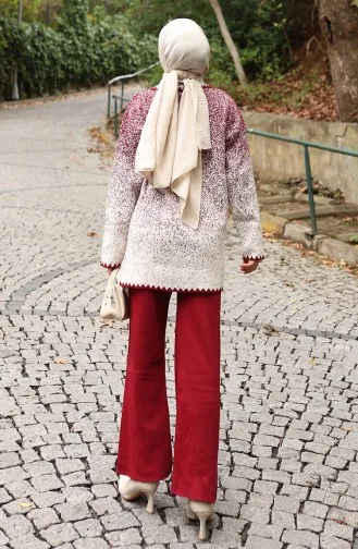 بدلة محبوكة من قطعتين، بنطلون، تونيك، لون أحمر قاتم، 1123-05 1123-05