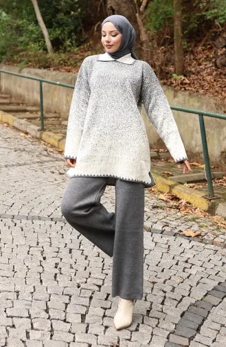 بدلة محبوكة من قطعتين، بنطلون، تونيك، رمادي، 1123-06 1123-06