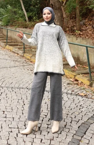 بدلة محبوكة من قطعتين، بنطلون، تونيك، رمادي، 1123-06 1123-06