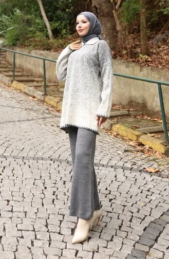 بدلة محبوكة من قطعتين، بنطلون، تونيك، رمادي، 1123-06 1123-06