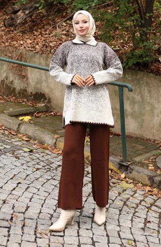 Triko Tunik Pantolon İkili Takım 1123-08 Kahverengi
